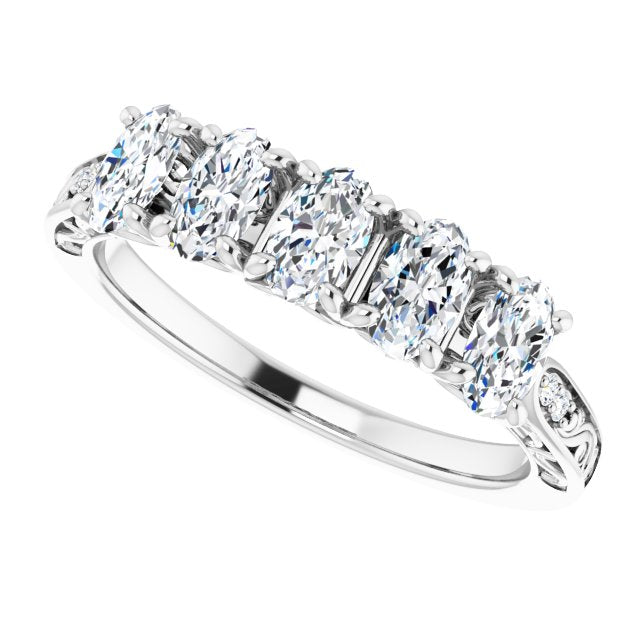 1.07 ct. Oval & Round Cut Diamond Wedding Band Vintage Inspired Ring-VIRABYANI