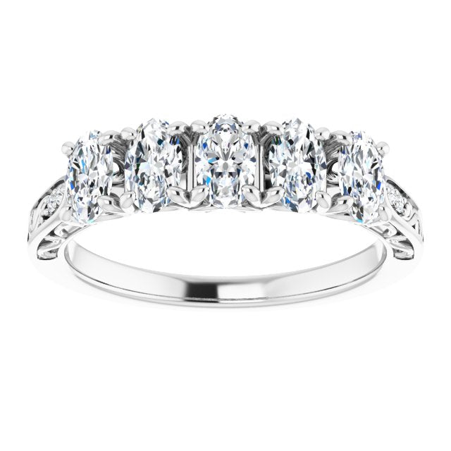 1.07 ct. Oval & Round Cut Diamond Wedding Band Vintage Inspired Ring-VIRABYANI