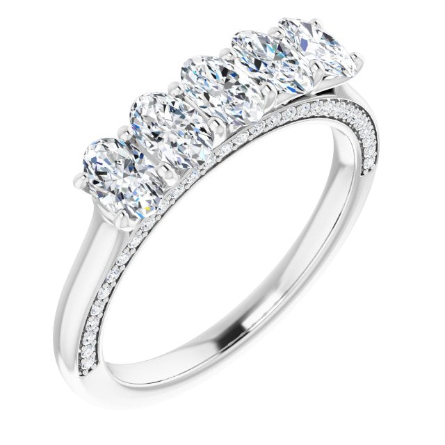 1.29 ct. Oval and Round Cut Diamond Wedding Band 5 Stone Anniversary Ring-VIRABYANI