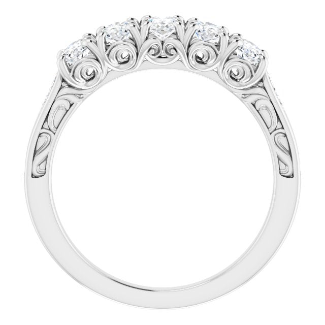 1.07 ct. Oval & Round Cut Diamond Wedding Band Vintage Inspired Ring-VIRABYANI