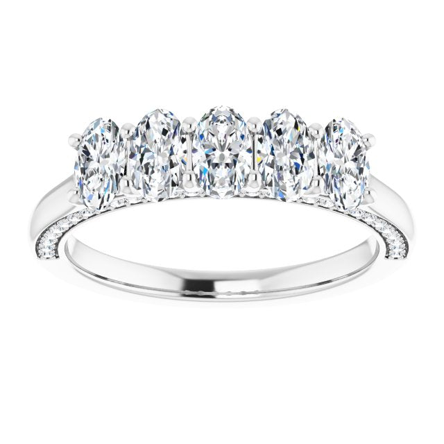 1.29 ct. Oval and Round Cut Diamond Wedding Band 5 Stone Anniversary Ring-VIRABYANI