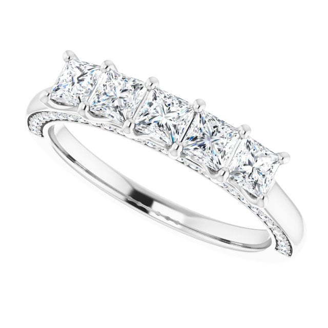 1.14 ct. Princess & Round Cut Diamond Wedding Band-in 14K/18K White, Yellow, Rose Gold and Platinum - Christmas Jewelry Gift -VIRABYANI