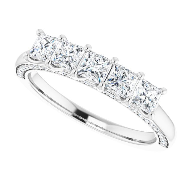 1.14 ct. Princess And Round Diamond Wedding Band 5 Stone Anniversary Ring-VIRABYANI