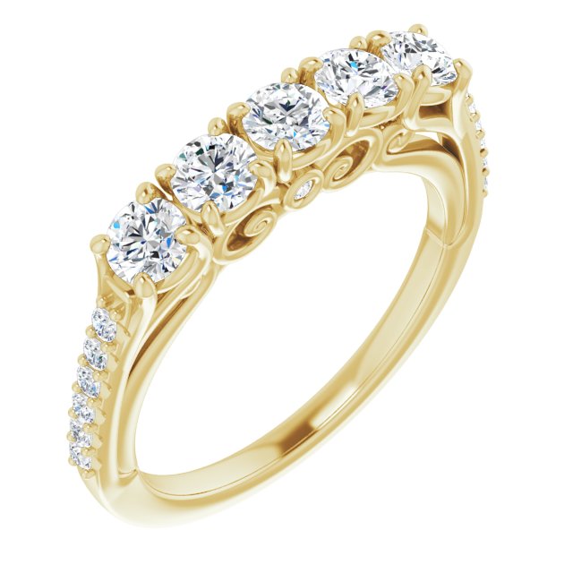 0.37 ct. Round Cut Diamond Wedding Band Filigree Accent Anniversary Ring-VIRABYANI