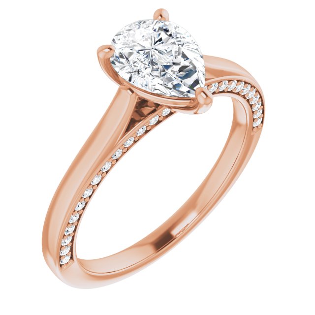 0.27 ctw. Side Accent Diamond Pear Shape Solitaire Engagement Ring-in 14K/18K White, Yellow, Rose Gold and Platinum - Christmas Jewelry Gift -VIRABYANI