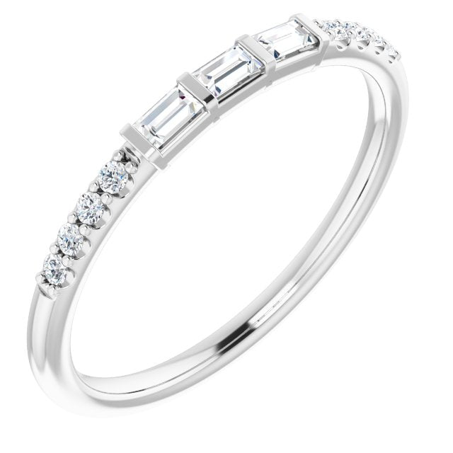Baguette & Round Cut Diamond Wedding Band Petite Anniversary Ring-VIRABYANI