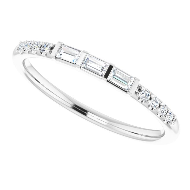 Baguette & Round Cut Diamond Wedding Band Petite Anniversary Ring-VIRABYANI