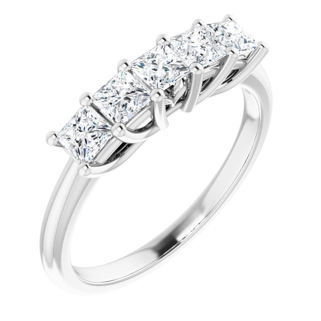 0.90 ct. Shared Prong Princess Diamond Wedding Band 5 Stone Ring-VIRABYANI