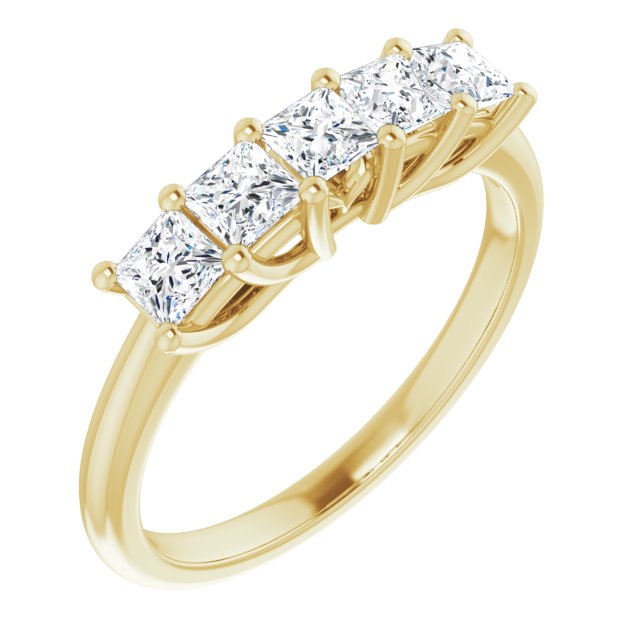 0.90 ct. Shared Prong Princess Diamond Wedding Band 5 Stone Ring-VIRABYANI