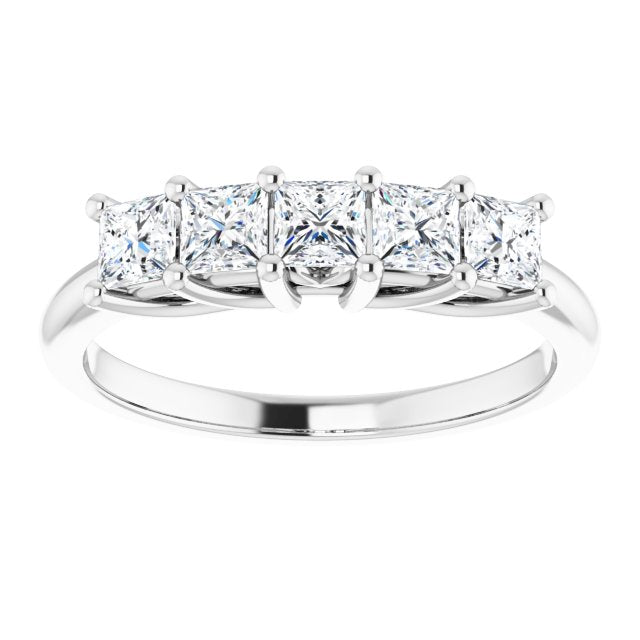 0.90 ct. Shared Prong Princess Diamond Wedding Band 5 Stone Ring-VIRABYANI