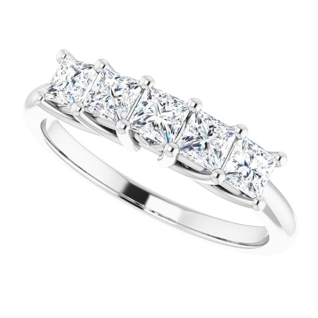 0.90 ct. Shared Prong Princess Diamond Wedding Band 5 Stone Ring-VIRABYANI