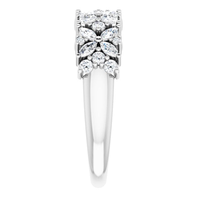 0.60 ct. Marquise And Round Diamond Floral Design Wedding Band-VIRABYANI