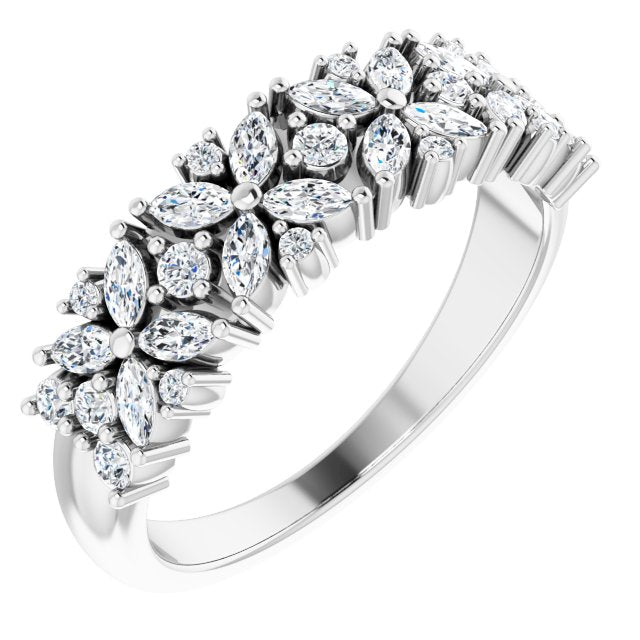 0.60 ct. Marquise And Round Diamond Floral Design Wedding Band-VIRABYANI