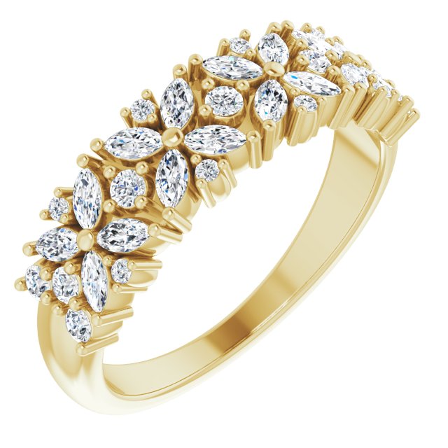 0.60 ct. Marquise And Round Diamond Floral Design Wedding Band-VIRABYANI