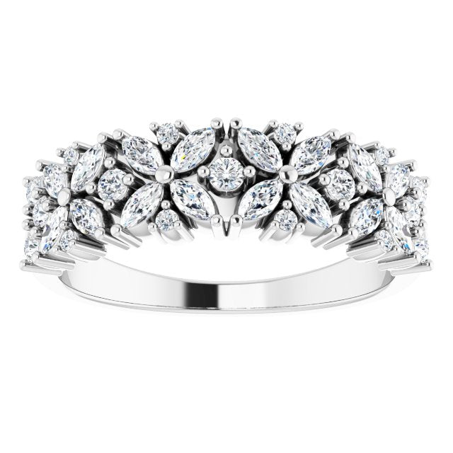 0.60 ct. Marquise And Round Diamond Floral Design Wedding Band-VIRABYANI