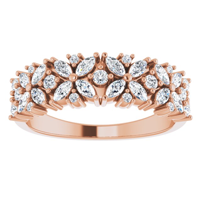 0.60 ct. Marquise And Round Diamond Floral Design Wedding Band-VIRABYANI