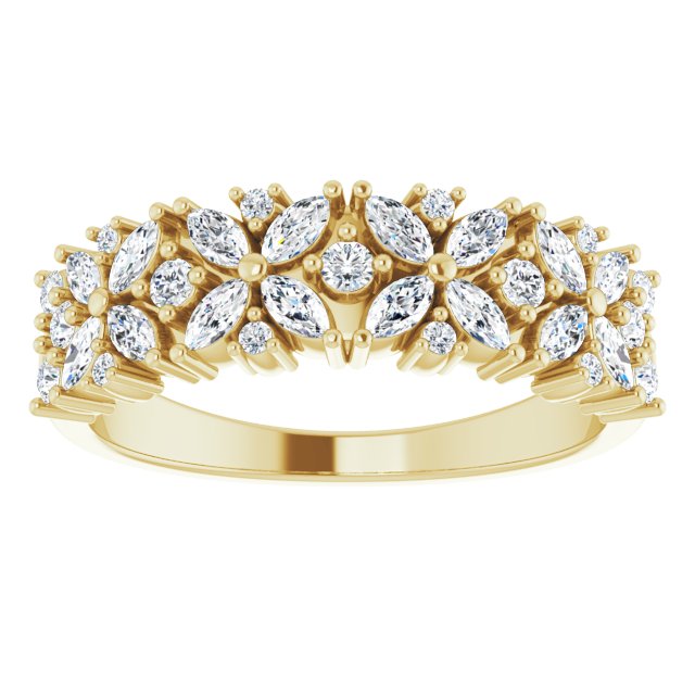 0.60 ct. Marquise And Round Diamond Floral Design Wedding Band-VIRABYANI