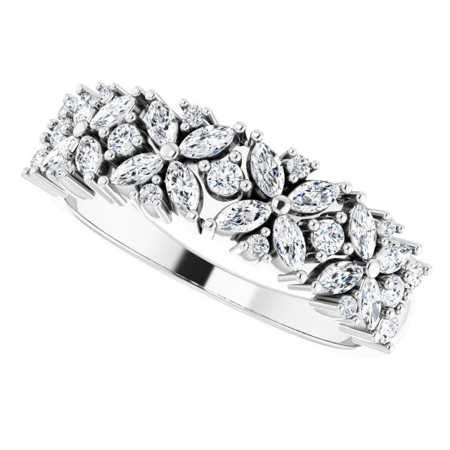 0.60 ct. Marquise And Round Diamond Floral Design Wedding Band-VIRABYANI