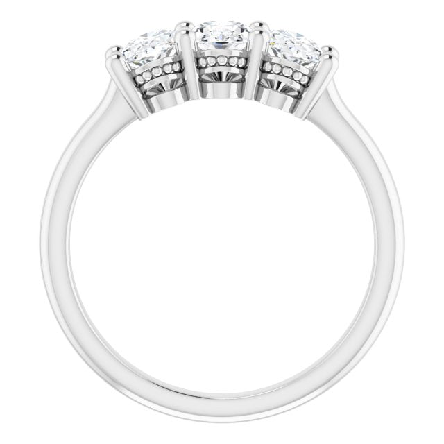 0.63 ct. Oval Cut Diamond 3 Stone Milgrain Accent Wedding Band-in 14K/18K White, Yellow, Rose Gold and Platinum - Christmas Jewelry Gift -VIRABYANI