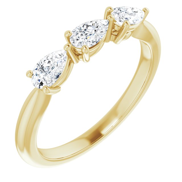 0.75 ct. Prong Set Pear Cut Diamond 3 Stone Wedding Band-in 14K/18K White, Yellow, Rose Gold and Platinum - Christmas Jewelry Gift -VIRABYANI