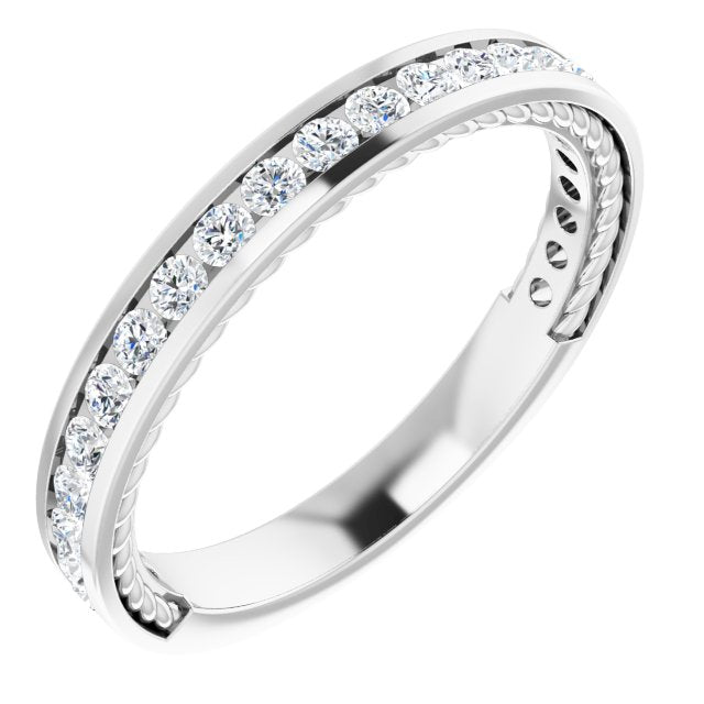 0.50 ct. Round Cut Diamond Channel Set Wedding Band, Filigree Accent-in 14K/18K White, Yellow, Rose Gold and Platinum - Christmas Jewelry Gift -VIRABYANI