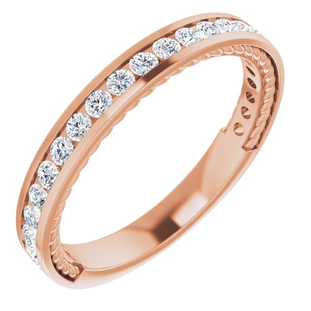 0.50 ct. Round Cut Diamond Channel Set Wedding Band, Filigree Accent-in 14K/18K White, Yellow, Rose Gold and Platinum - Christmas Jewelry Gift -VIRABYANI