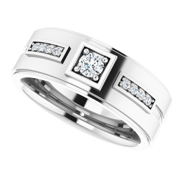 0.25 ctw Round Diamond Men's Wide Ring-in 14K/18K White, Yellow, Rose Gold and Platinum - Christmas Jewelry Gift -VIRABYANI