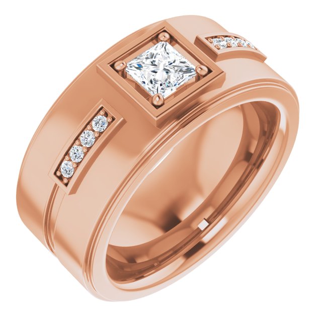 0.62 ctw Princess & Round Diamond Wide Men's Ring-in 14K/18K White, Yellow, Rose Gold and Platinum - Christmas Jewelry Gift -VIRABYANI