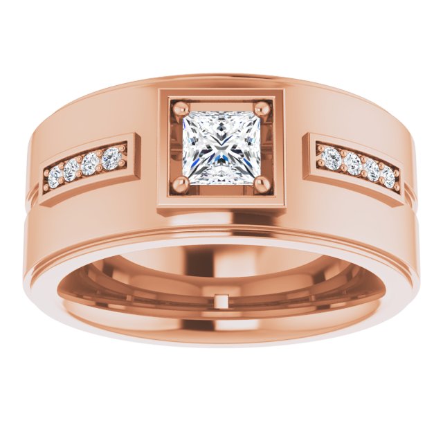 0.62 ctw Princess & Round Diamond Wide Men's Ring-in 14K/18K White, Yellow, Rose Gold and Platinum - Christmas Jewelry Gift -VIRABYANI