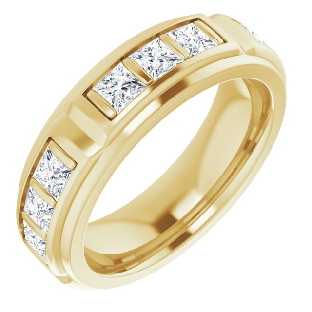 2.70 ctw Bar Set Princess Diamond Men's Ring-in 14K/18K White, Yellow, Rose Gold and Platinum - Christmas Jewelry Gift -VIRABYANI