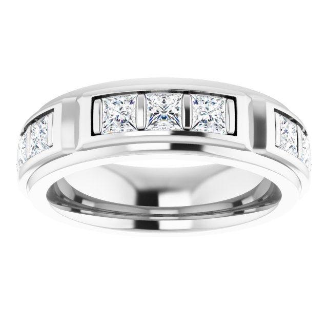 2.70 ctw Bar Set Princess Diamond Men's Ring-in 14K/18K White, Yellow, Rose Gold and Platinum - Christmas Jewelry Gift -VIRABYANI