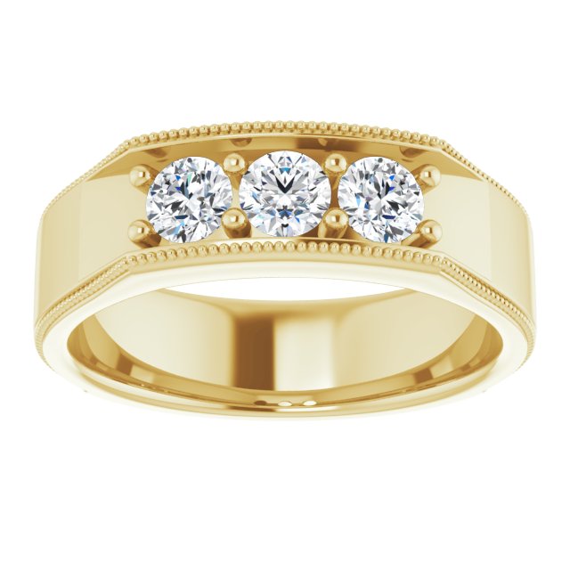 0.78 ctw Round Diamond Milgrain Accent Men's Ring-in 14K/18K White, Yellow, Rose Gold and Platinum - Christmas Jewelry Gift -VIRABYANI