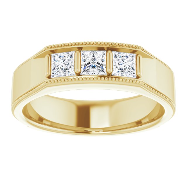 0.87 ctw Bar Set Princess Diamond Men's Ring Milgrain Accent-in 14K/18K White, Yellow, Rose Gold and Platinum - Christmas Jewelry Gift -VIRABYANI