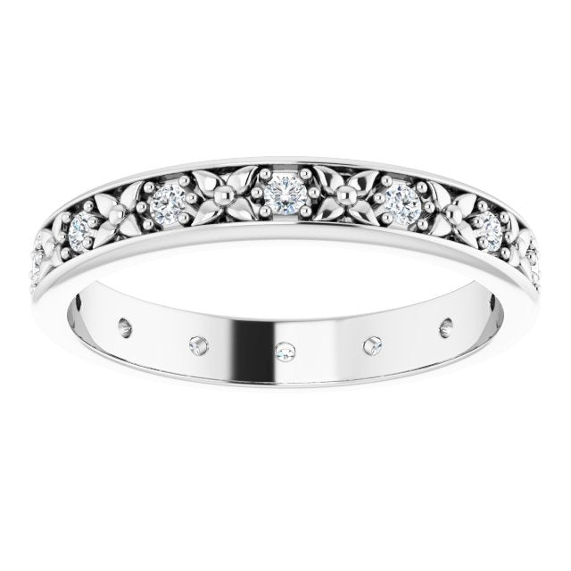 0.28 ct. Round Diamond Eternity Band Floral Design Ring-VIRABYANI