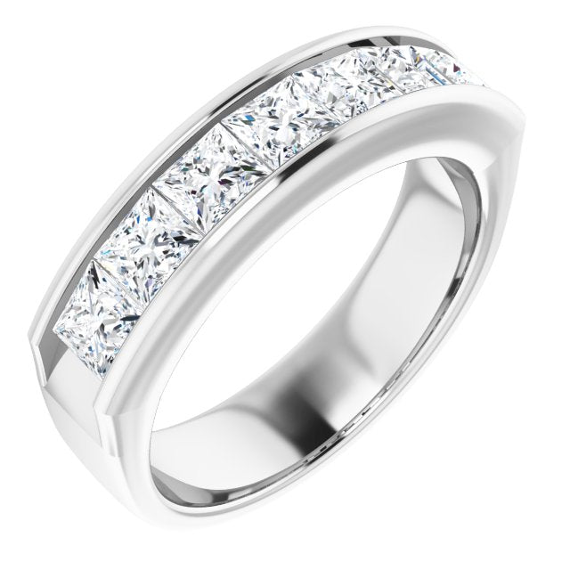 2.73 ctw Channel Set Princess Diamond Men's Ring-in 14K/18K White, Yellow, Rose Gold and Platinum - Christmas Jewelry Gift -VIRABYANI