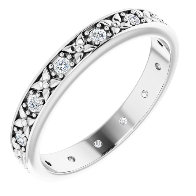 0.28 ct. Round Diamond Eternity Band Floral Design Ring-VIRABYANI