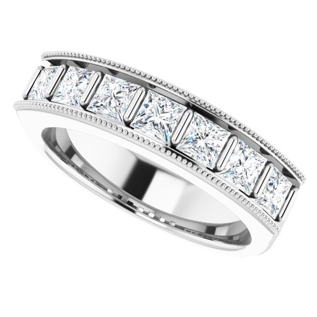 2.03 ctw Bar Set Princess Diamond Milgrain Accent Men's Ring-in 14K/18K White, Yellow, Rose Gold and Platinum - Christmas Jewelry Gift -VIRABYANI
