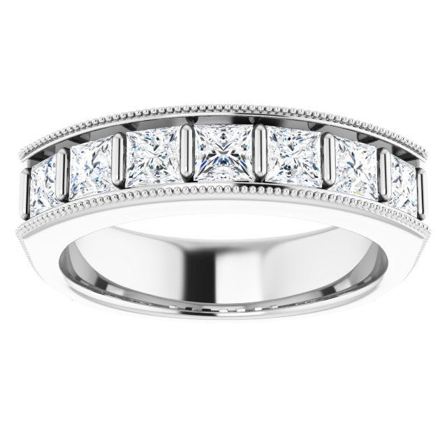 2.03 ctw Bar Set Princess Diamond Milgrain Accent Men's Ring-in 14K/18K White, Yellow, Rose Gold and Platinum - Christmas Jewelry Gift -VIRABYANI