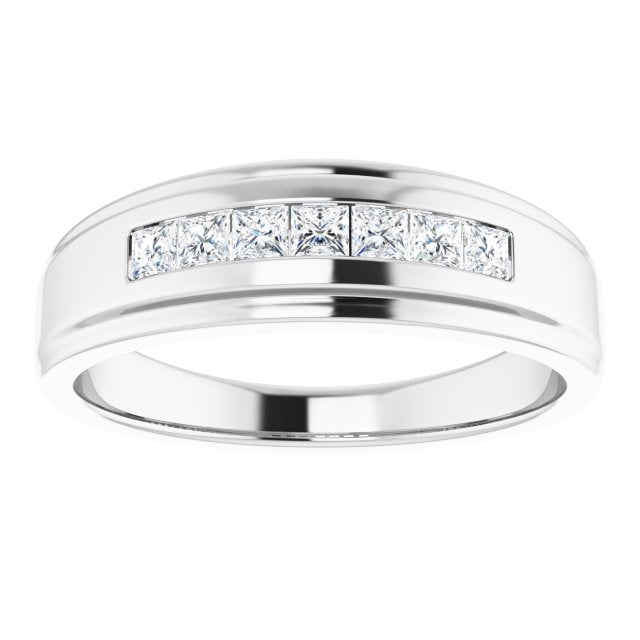 0.56 ctw Channel Set Princess Diamond Men's Ring-in 14K/18K White, Yellow, Rose Gold and Platinum - Christmas Jewelry Gift -VIRABYANI