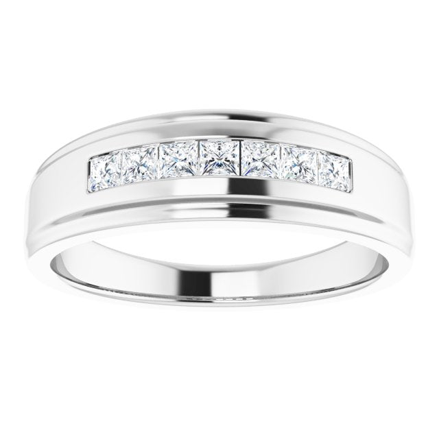Seven Stone Channel Set Princess Diamond Men's Ring-VIRABYANI