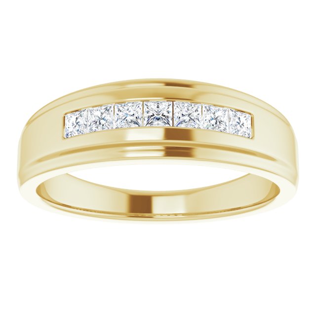 0.56 ctw Channel Set Princess Diamond Men's Ring-in 14K/18K White, Yellow, Rose Gold and Platinum - Christmas Jewelry Gift -VIRABYANI