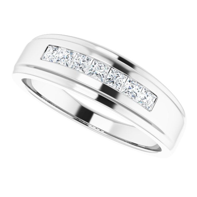 Seven Stone Channel Set Princess Diamond Men's Ring-VIRABYANI