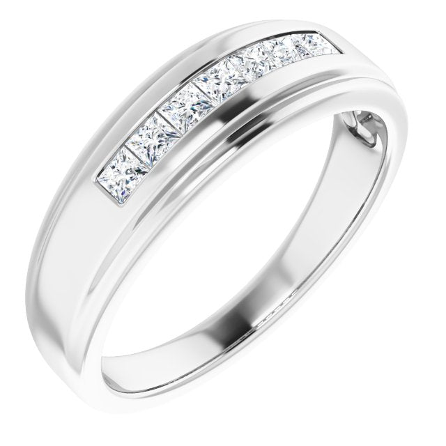 Seven Stone Channel Set Princess Diamond Men's Ring-VIRABYANI