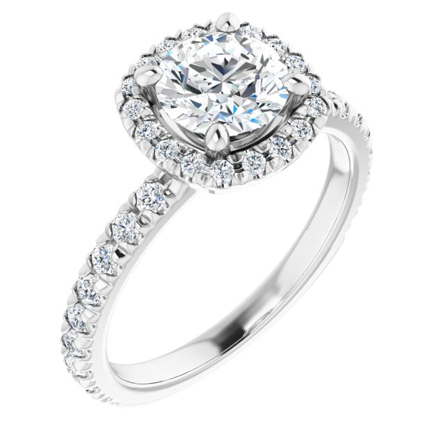 0.47 ctw Side Diamond Round Cut Halo Engagement Ring-in 14K/18K White, Yellow, Rose Gold and Platinum - Christmas Jewelry Gift -VIRABYANI
