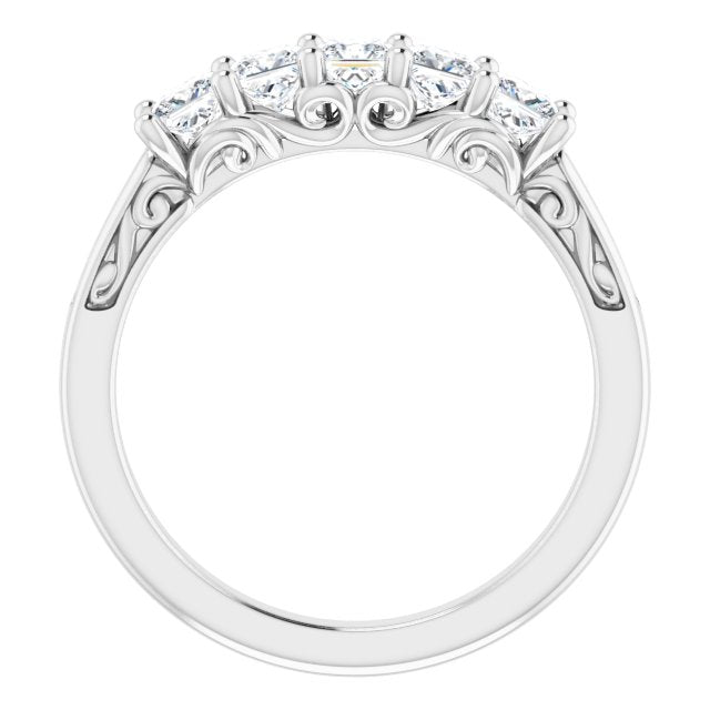0.90 ct. Shared Prong Princess Cut Diamond Filigree Accent Wedding Band-in 14K/18K White, Yellow, Rose Gold and Platinum - Christmas Jewelry Gift -VIRABYANI