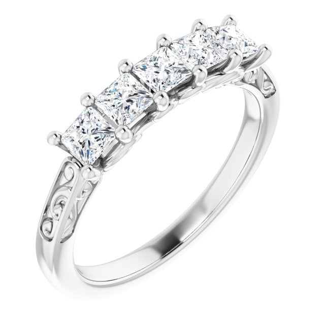 0.90 ct. Shared Prong Princess Cut Diamond Filigree Accent Wedding Band-VIRABYANI