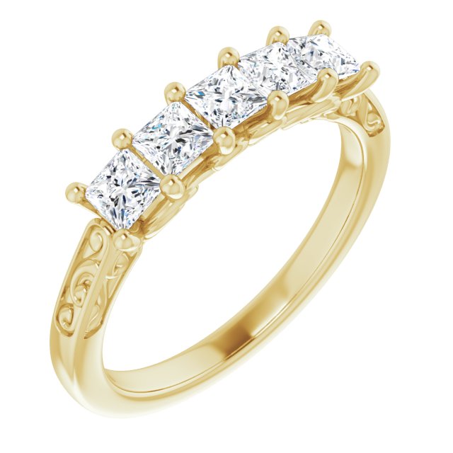 0.90 ct. Shared Prong Princess Cut Diamond Filigree Accent Wedding Band-VIRABYANI