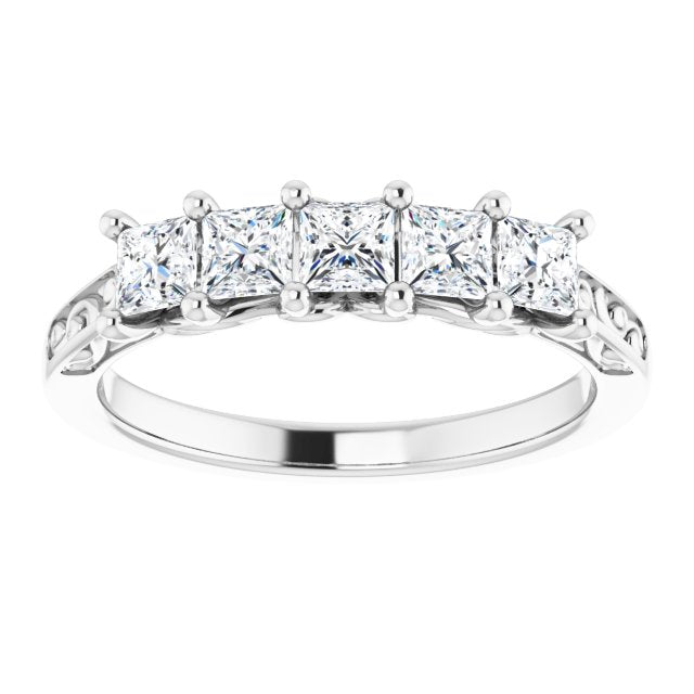 0.90 ct. Shared Prong Princess Cut Diamond Filigree Accent Wedding Band-VIRABYANI