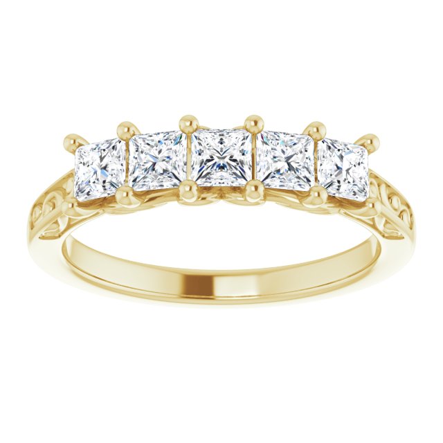 0.90 ct. Shared Prong Princess Cut Diamond Filigree Accent Wedding Band-VIRABYANI