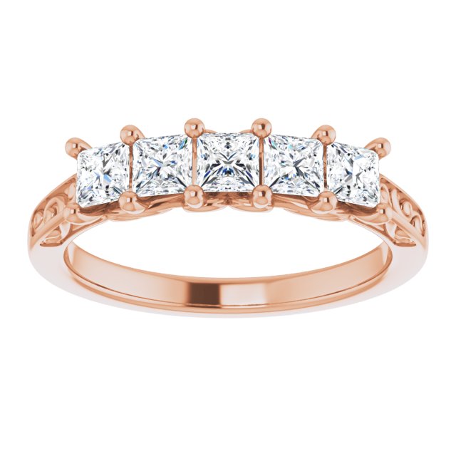 0.90 ct. Shared Prong Princess Cut Diamond Filigree Accent Wedding Band-in 14K/18K White, Yellow, Rose Gold and Platinum - Christmas Jewelry Gift -VIRABYANI